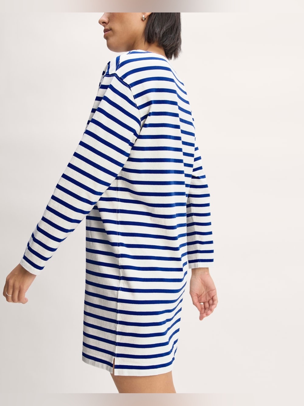 Everlane Organic Cotton Mariner Dress Long Sleeve Blue White Stripe Large *230